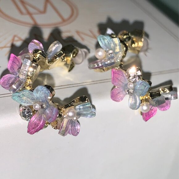 Butterfly and Flower Earrings Rainbow Color - Picture 2 of 6